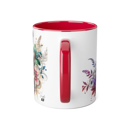 Single AF Boho Flower Accent Mug - Artistic Coffee Cup, Floral Design, Gift for Her, Birthday, Home Decor, Unique Artwork, 11oz