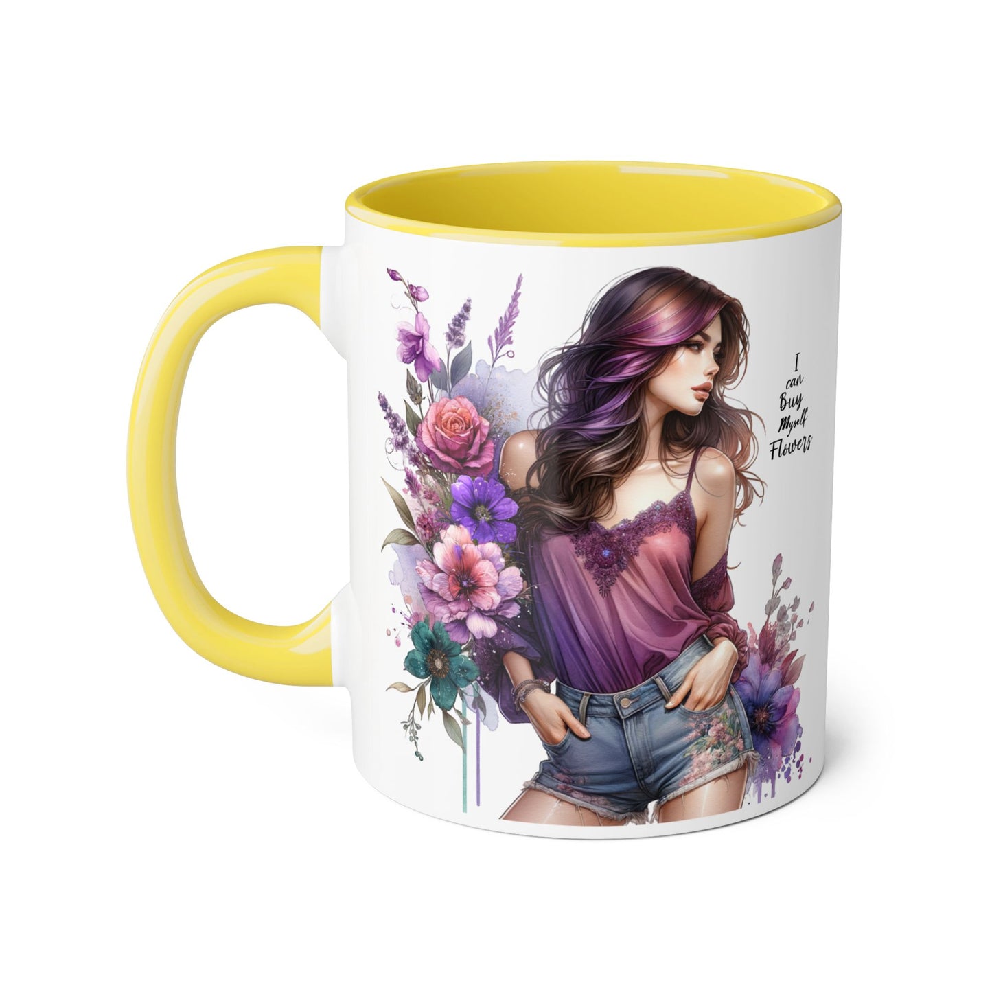 I Can Buy Myself Flowers Floral Art Accent Mug, 11oz Coffee Cup for Flower Lovers, Gift for Her, Boho Kitchen Decor, Unique Art Mug