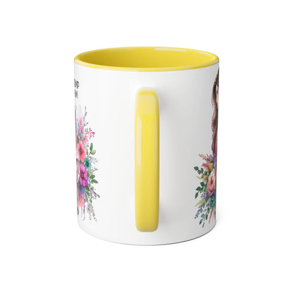 Floral Accent Mug, 11oz Coffee Cup, Gift for Her, Inspirational Mug, Cute Floral Design, Self-Love Coffee Mug