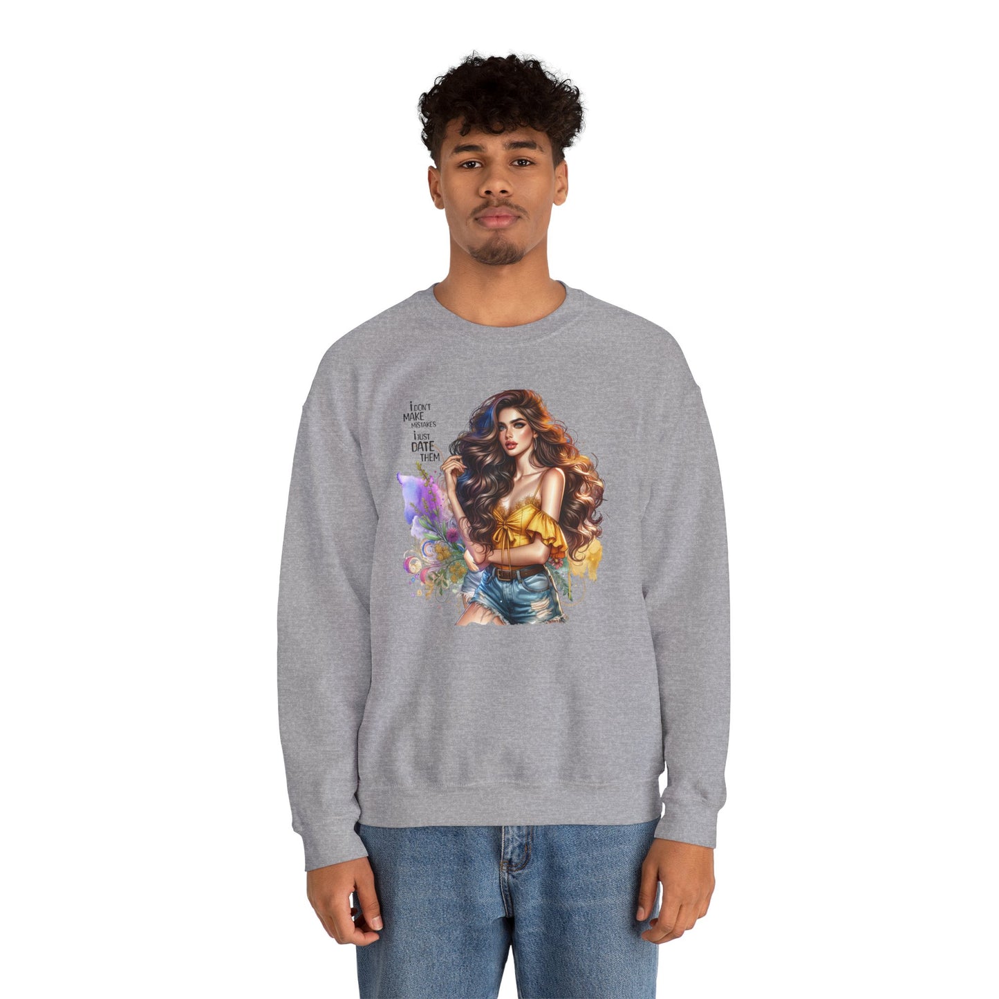 I Don`t  Make Mistakes, I Just Date Them Artistic Crewneck Sweatshirt - Perfect for Casual Outings, Gifts, Festivities, and Everyday Comfort, Featuring Colorful Designs