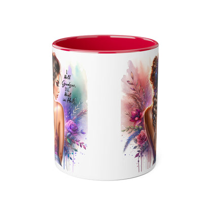 I Hold Grudges, I'll Heal in Hell Artistic Black Accent Mug, Inspirational Coffee Cup, Unique Gift for Her, Flower Design Tea Mug, Stylish Drinkware for Every Occasion