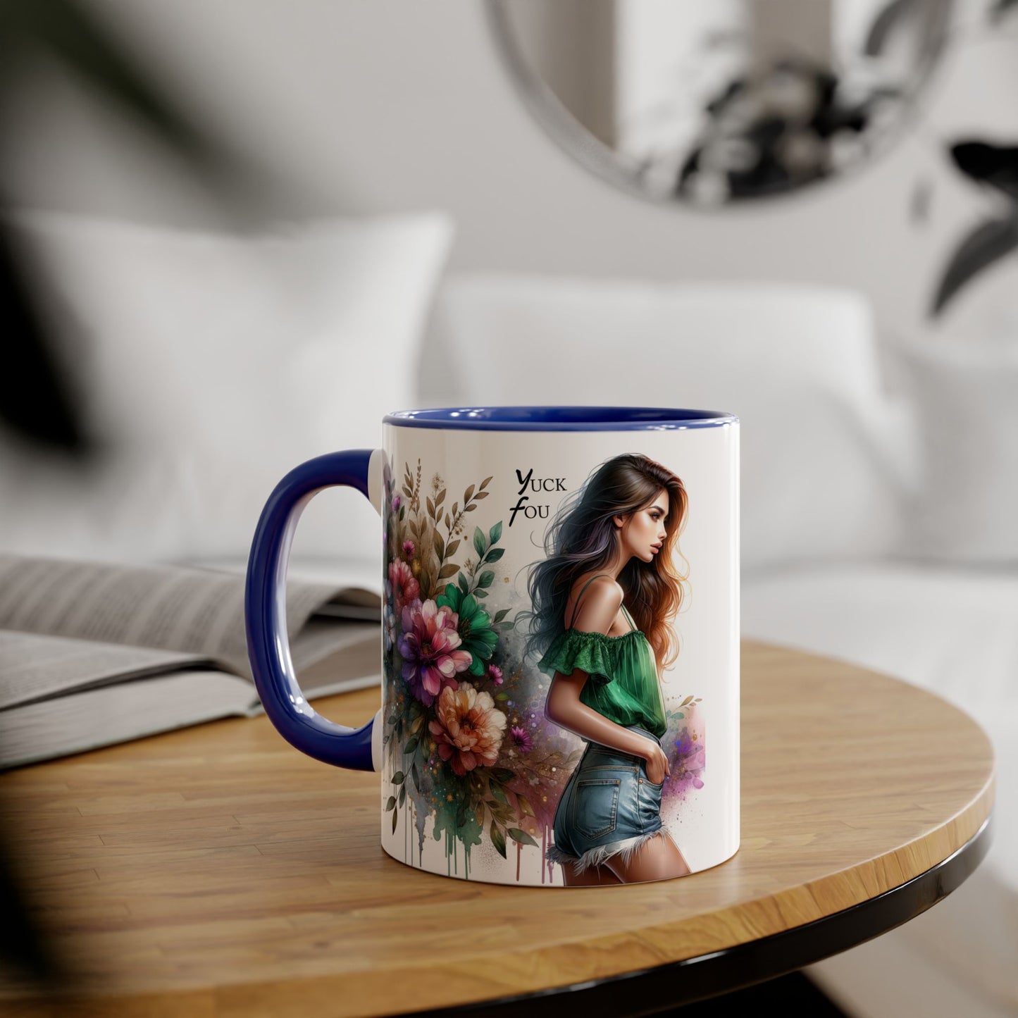 Yuck Fou Floral Accent Mug, 11oz Ceramic Coffee Cup, Inspirational Gift, Home Decor, Unique Art Mug, Perfect for Coffee Lovers