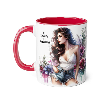 Floral Art Accent Mug, 11oz Coffee Cup, Gifts for Her, Unique Home Decor, Narcissist Quote, Morning Coffee