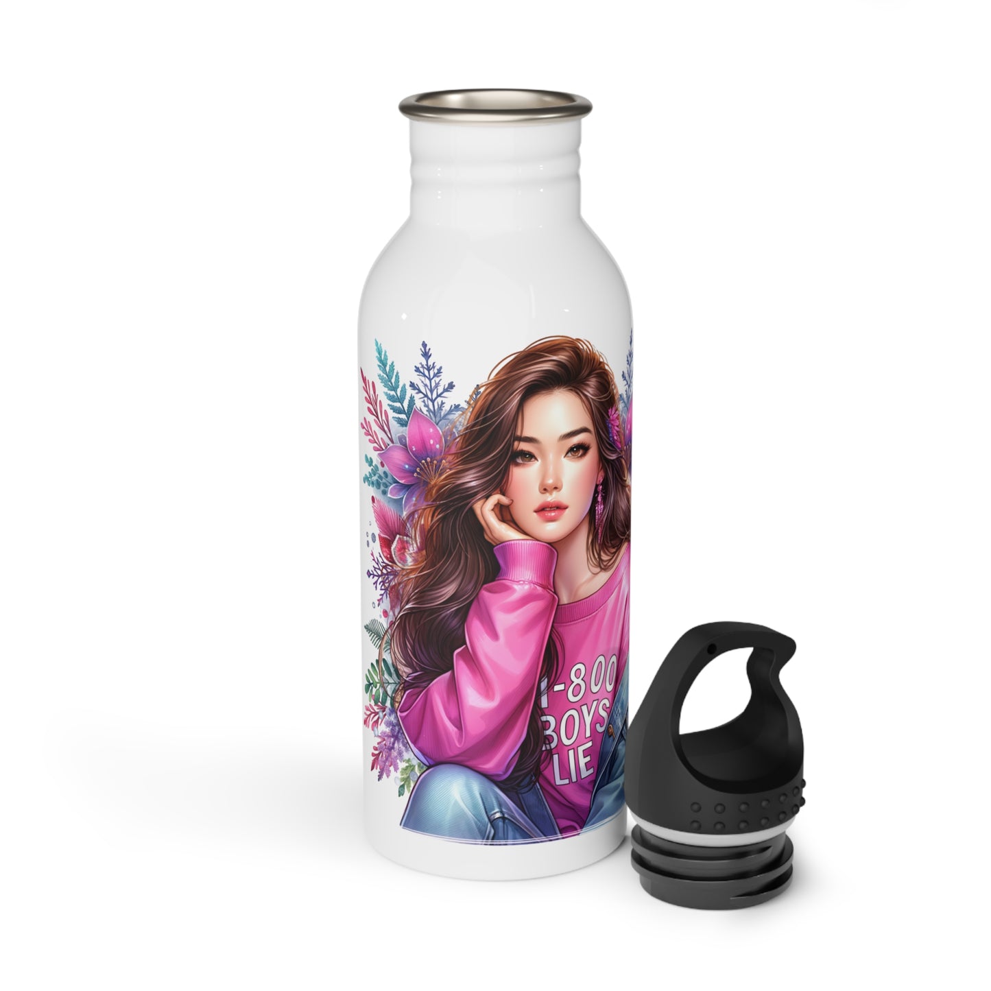 1-800-Boys-Lie Stylish Stainless Steel Water Bottle with Floral Design - Perfect for Hydration, Gym, Travel, Gifts, Fashion