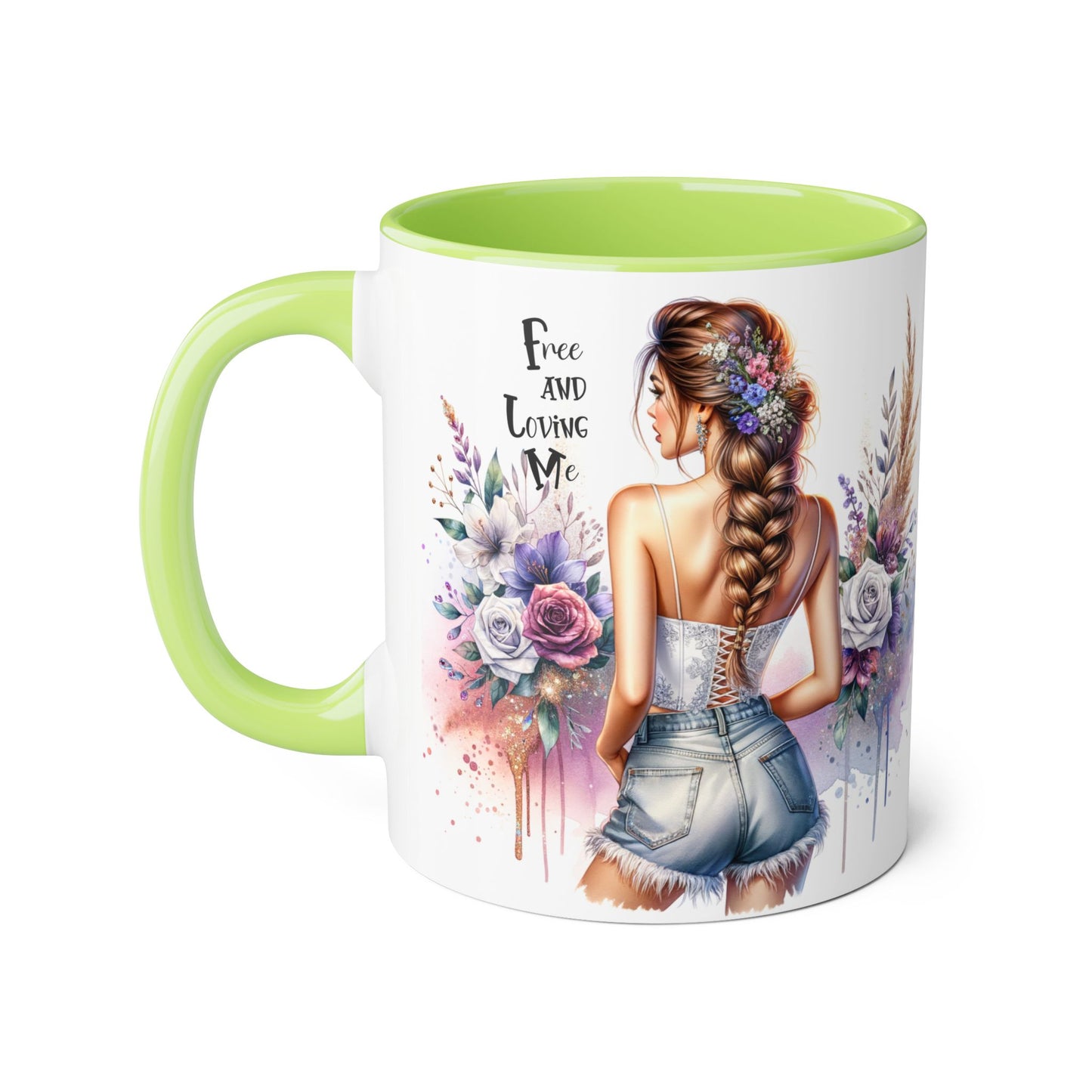 Free and Loving Me Chic Floral Accent Mug - Perfect Gift for Nature Lovers, Coffee Drinkers, Home Decor, Inspirational, Mother’s Day