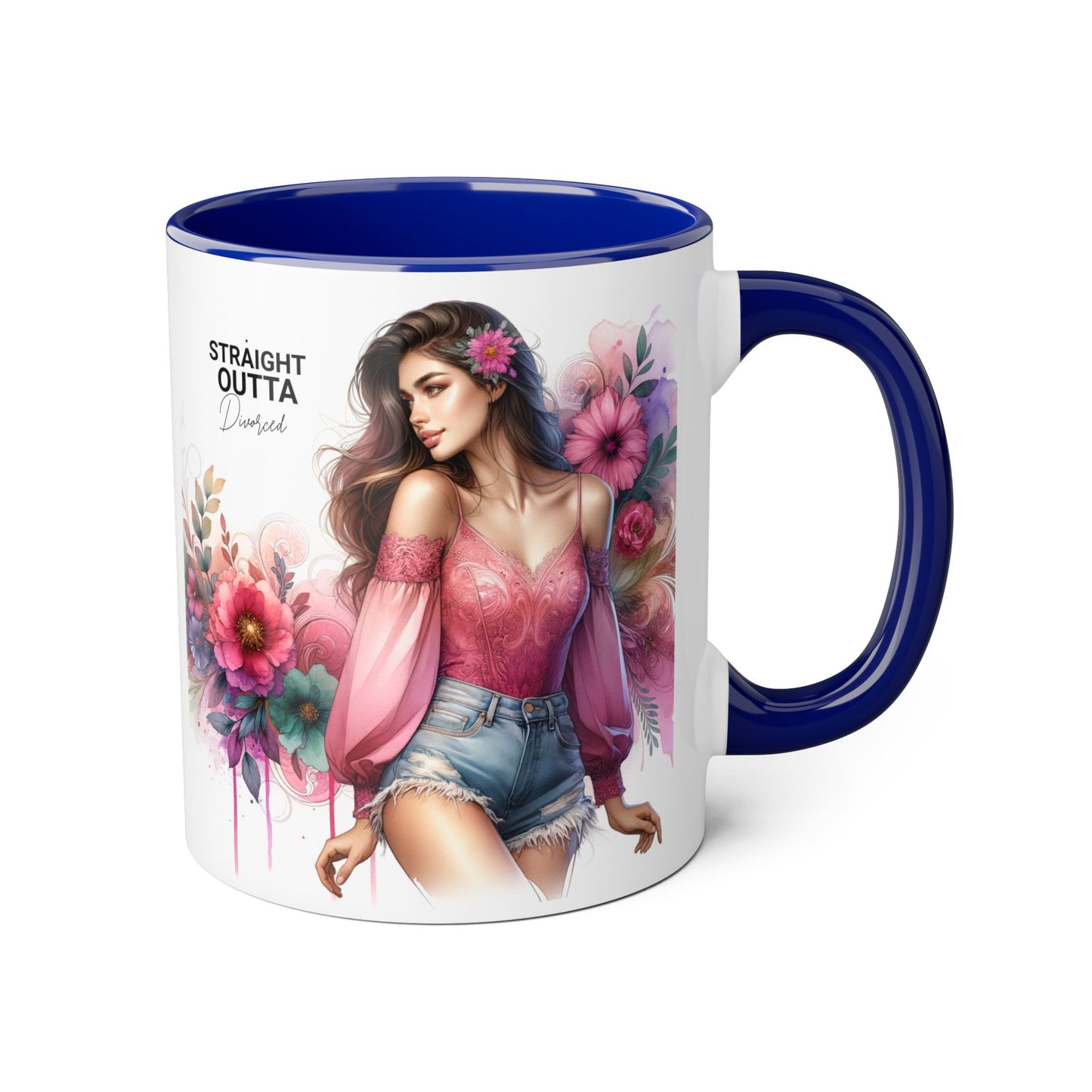 Straight Outta Divorced Humoristic Stylish Accent Mug, Floral Coffee Cup, Gifts for Her, Straight Outta, Unique Art Mug, Home Decor, Birthday Present