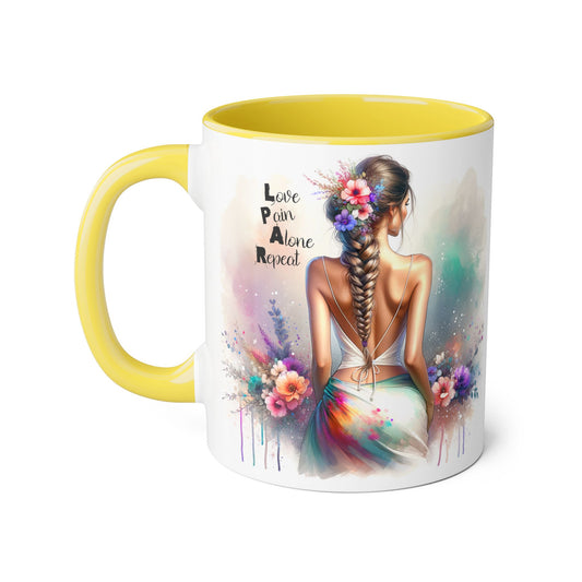 Boho Love Pain Alone Mug, Inspirational Gift, Handmade Coffee Cup, Artistic Ceramic Drinkware, Unique Home Decor