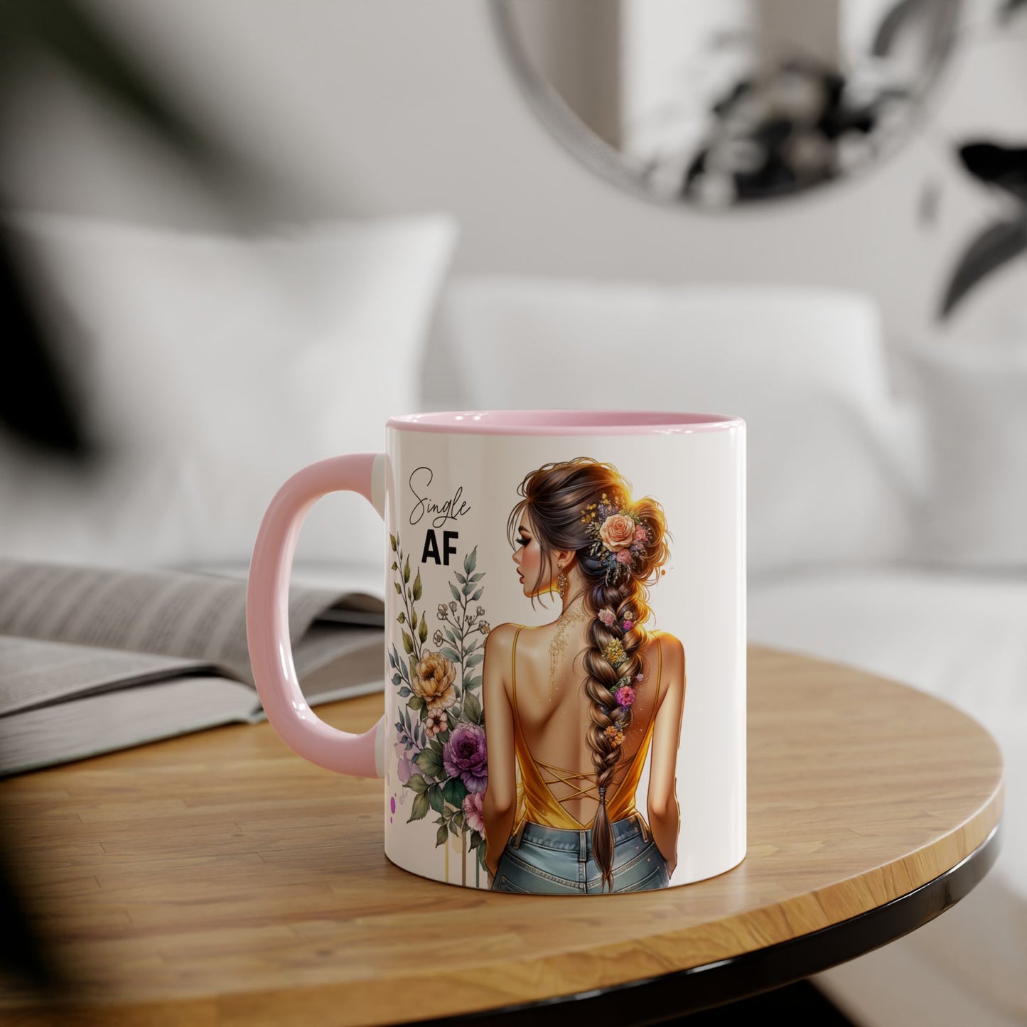 Single AF Floral Accent Mug - Cute Gift for Friends, Coffee Lover, Relationship Humor, Self-Care, Birthday, Celebration