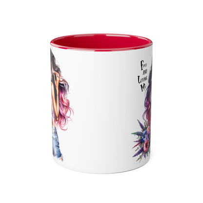 Free and Loving Me Bohemian Accent Mug | Free and Living Me | Floral Art Coffee Cup | Gift for Her | Inspirational Drinkware