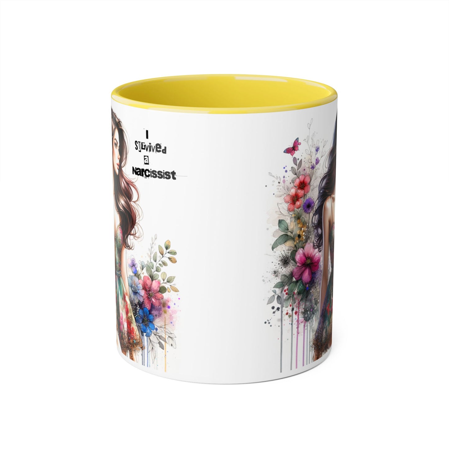 Artistic Accent Mug, Floral Design Coffee Cup, Unique Gift for Her, Inspirational Double-Sided Mug, Perfect for Birthdays, Self-Care