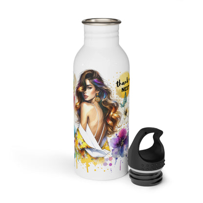 Thank U, Next Stylish Stainless Steel Water Bottle with Floral Art - Perfect for Everyday Use, Travel, Gifts, Fitness, Eco-Friendly Hydration