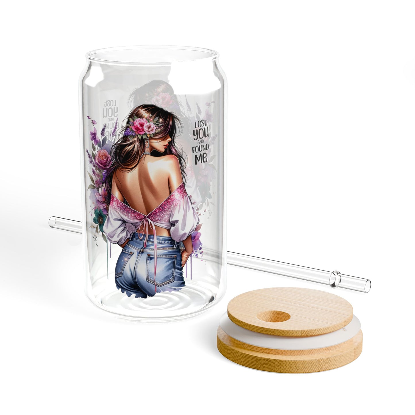 Lost You and Found Me Stylish Sipper Glass, 16oz | Trendy Drinkware for Home, Gifts, Summer Parties, Eco-Friendly, Floral Design