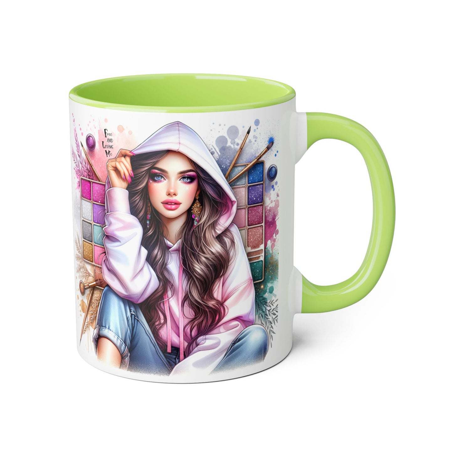 Free and Loving Me Artistic Accent Mugs, Fashionista Gift, Makeup Artist Coffee Cup, Unique Artistic Mug, Stylish Beverage Container, Creative Decor