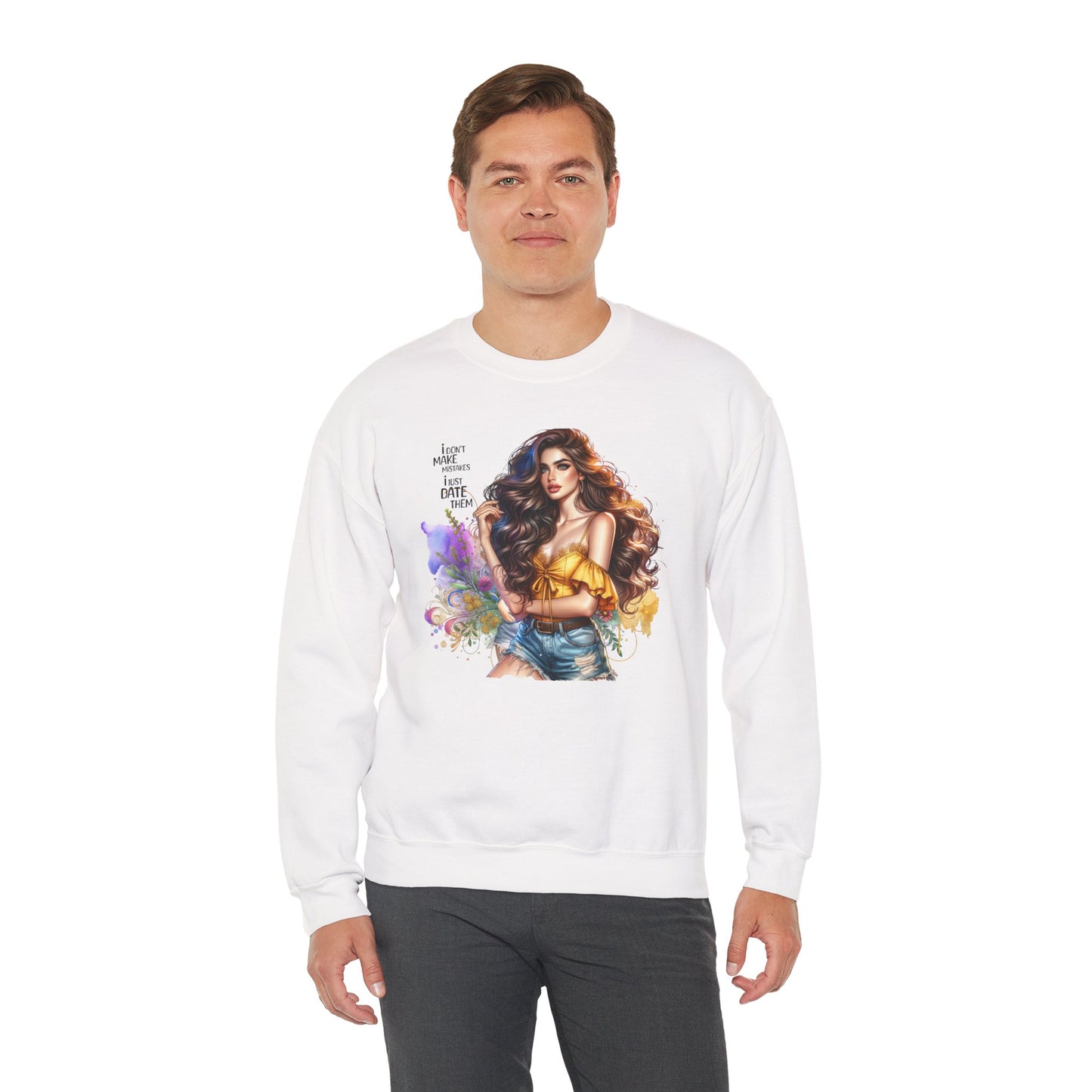 I Don`t  Make Mistakes, I Just Date Them Artistic Crewneck Sweatshirt - Perfect for Casual Outings, Gifts, Festivities, and Everyday Comfort, Featuring Colorful Designs