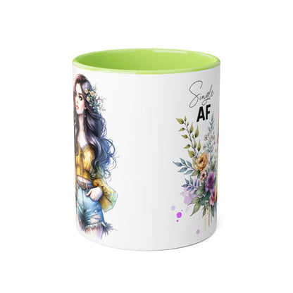 Single AF Accent Mug, Floral Coffee Cup, Gift for Single Friends, Cute Relationship Humor Mug, Funny Birthday Mug, Tea Lover Gift