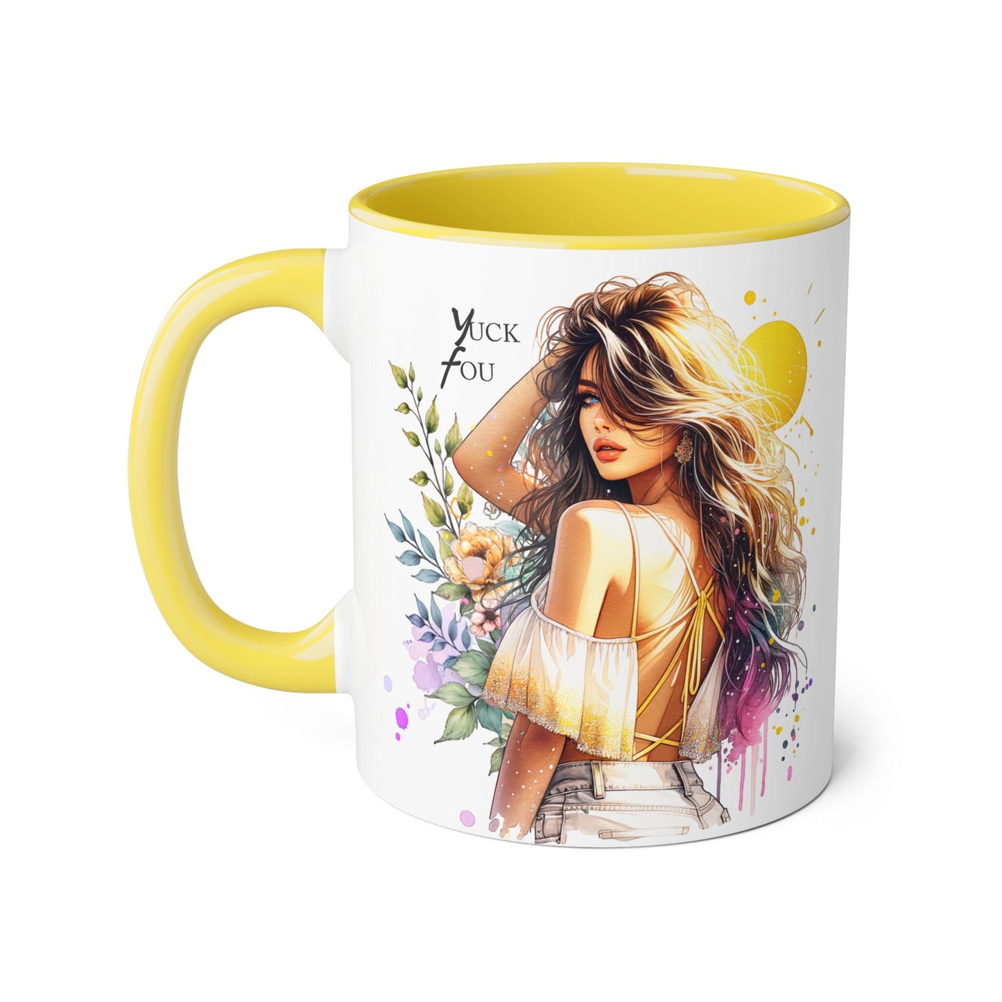 Yuck Fou Stylish Art Mugs for Her, Inspirational Coffee Cup, Gift for Friends, Floral Design Mug, Unique Home Decor