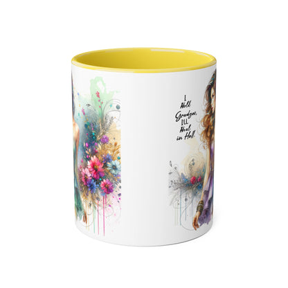I Hold Grudges, I'll Heal in Hell Artistic Accent Mug, Inspirational Gift for Her, Colorful Flower Design, Unique Coffee Cup, Perfect for Birthdays, Art Lovers' Mug