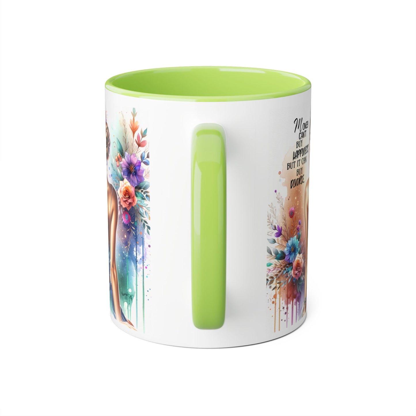 Money Can't Buy Happiness But It Can Buy Divorce Humoristic Elegant Floral Accent Mug, Inspirational Coffee Cup, Gift for Her, Self-Love Decor, Motivational Tea Mug
