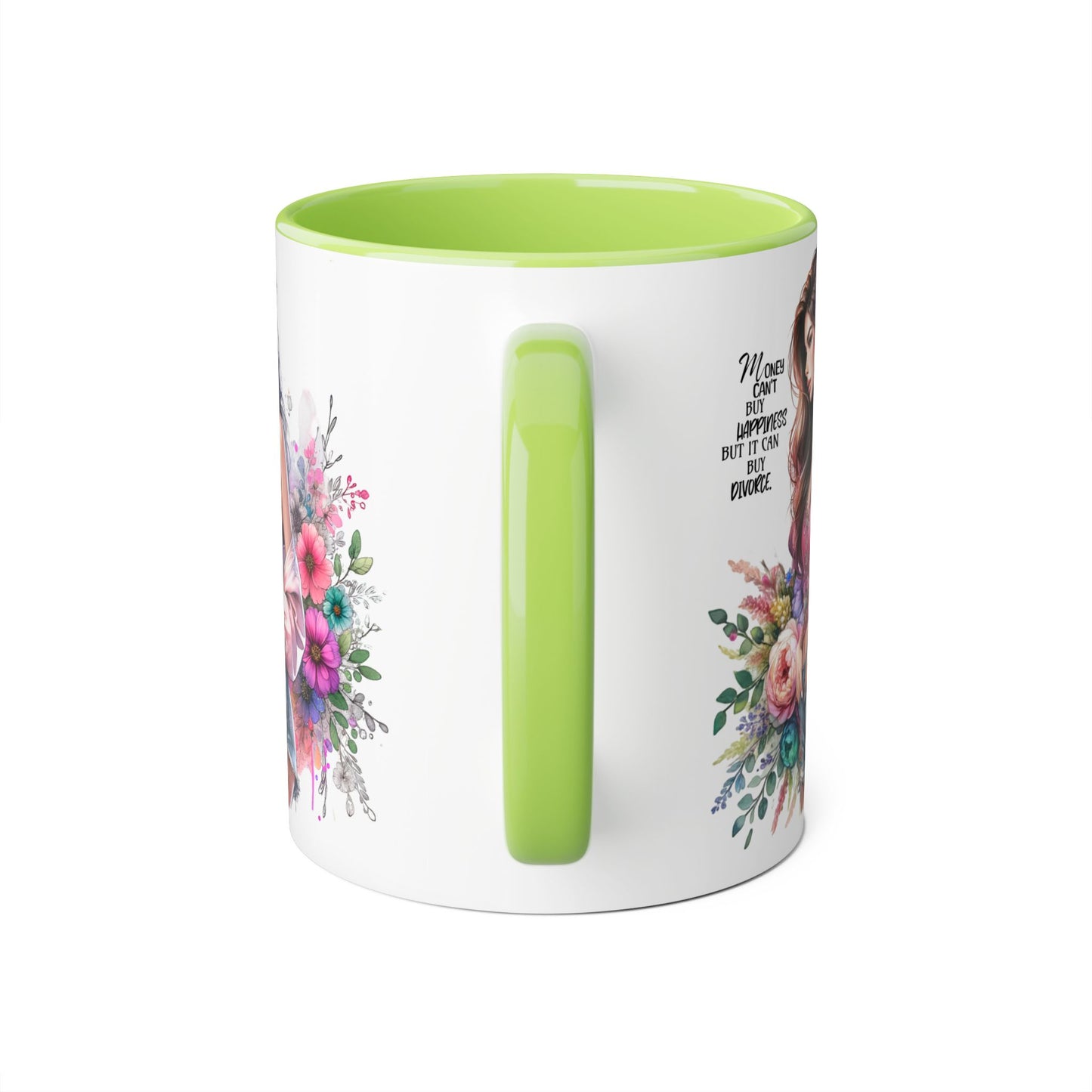 Money Can't Buy Happiness But It Can Buy Divorce Humoristic Floral Inspirational Mug, Gift for Friends, Coffee Cup, Tea Lover, Flower Design, Motivational Quote, Birthday Gift