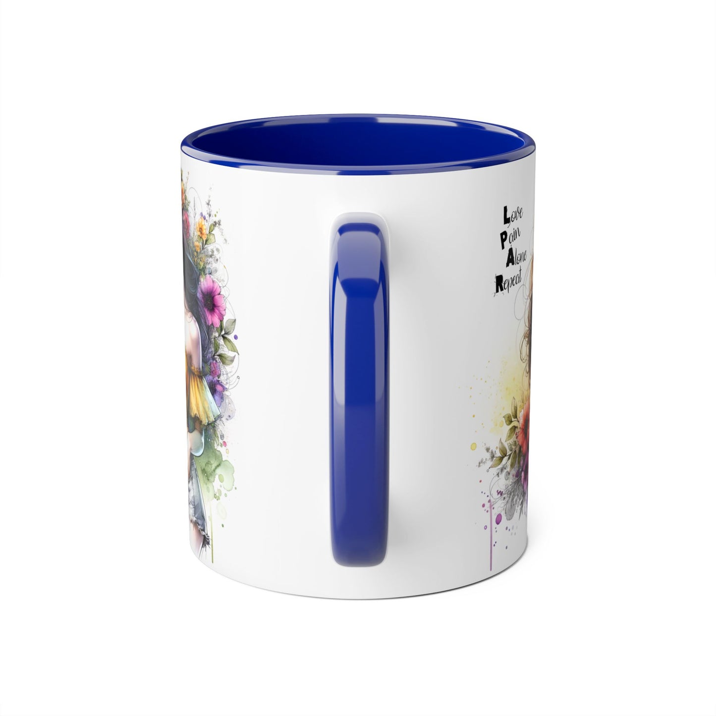 Colorful Artistic Accent Mug with Floral Design, Boho Coffee Cup, Gift for Her, Unique Tea Mug, Inspirational Quote Mug