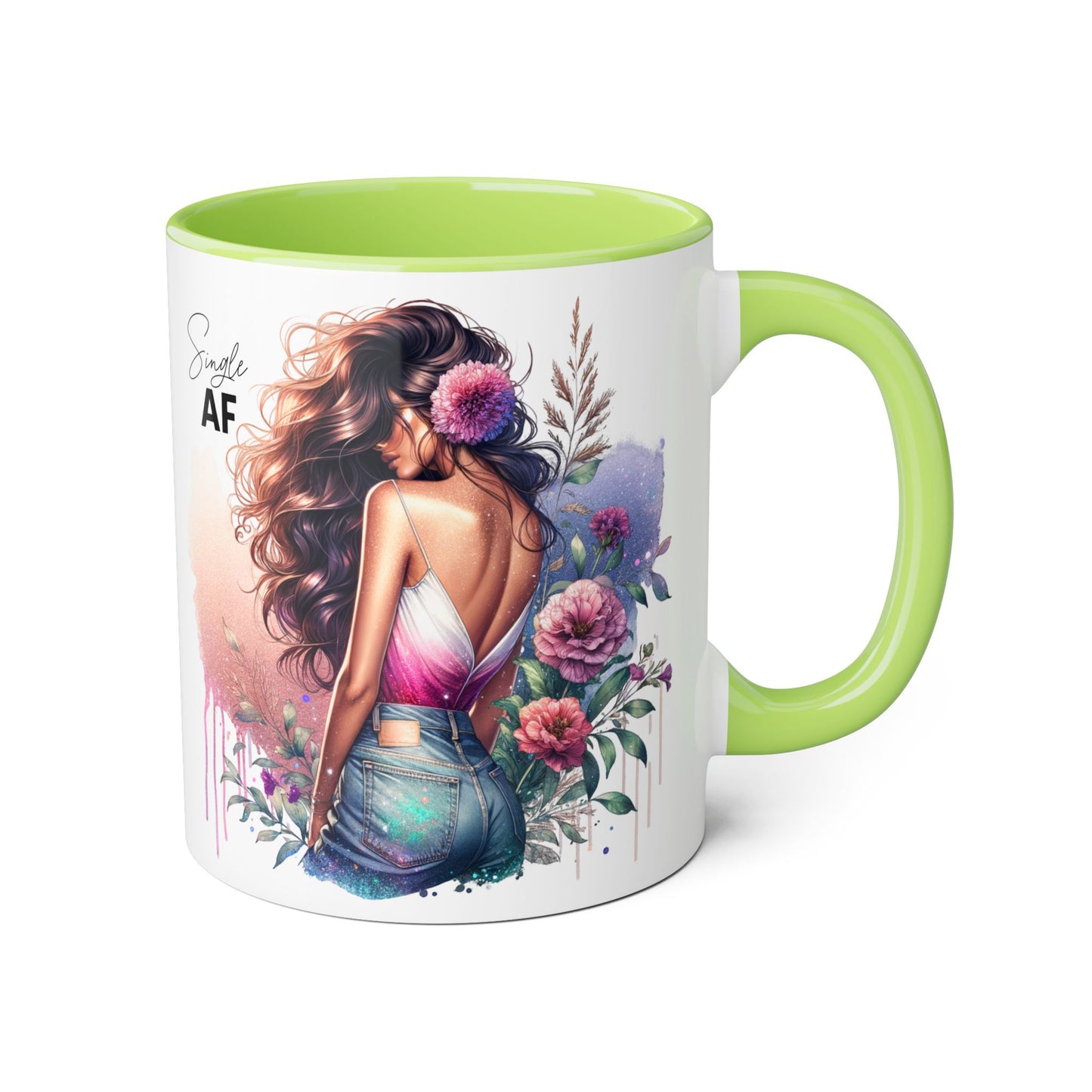 Single AF Floral Accent Mug - Drinkware for Single Ladies, Self-Care Gift, Coffee Lover, Unique Home Decor, Valentine's Day Gift
