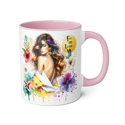 Colorful Artistic Accent Mug - "Free and Loving Me" - Vibrant Coffee Mug for Art Lovers, Gift for Her, Inspirational Drinkware, Home [...]