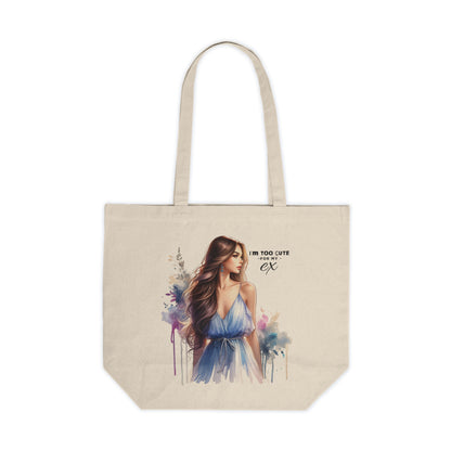 I'm Too Cute For My Ex  Canvas Shopping Tote with Elegant Woman Design, Eco-Friendly Grocery Bag, Gift for Her, Stylish Tote for Shopping, Daily Use