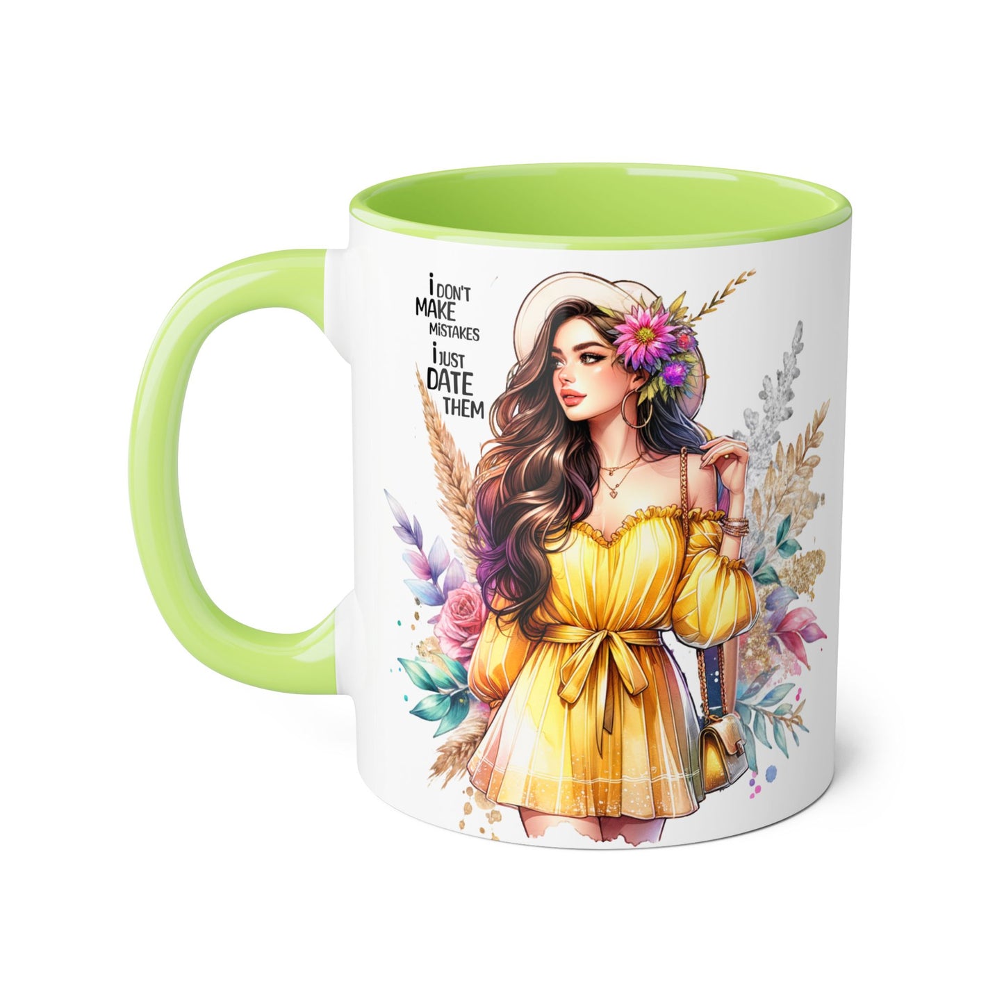 I Don't Make Mistakes, I Date Them Chic Coffee Mug with Floral Design, Inspirational Gift for Her, Unique Office Decor, Creative Birthday Present, Hot Beverage Lover's Cup