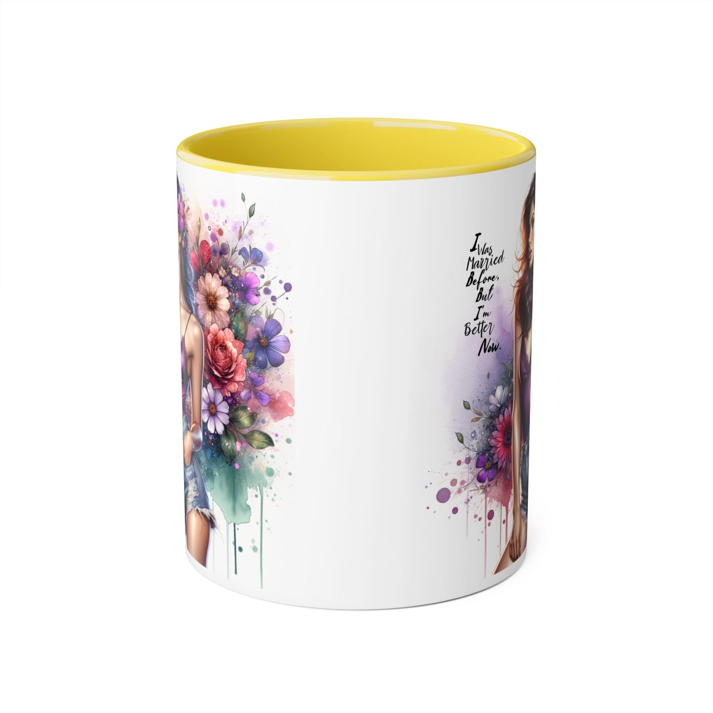 I Was Married Before But I'm Better Now Humoristic Floral Art Accent Mug - Motivational Coffee Cup for Women, Gift for Friends, Home Decor, Straight Outta Inspiration