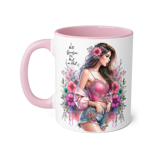 I Hold Grudges, I'll Heal in Hell  Humoristic Floral Accent Mug