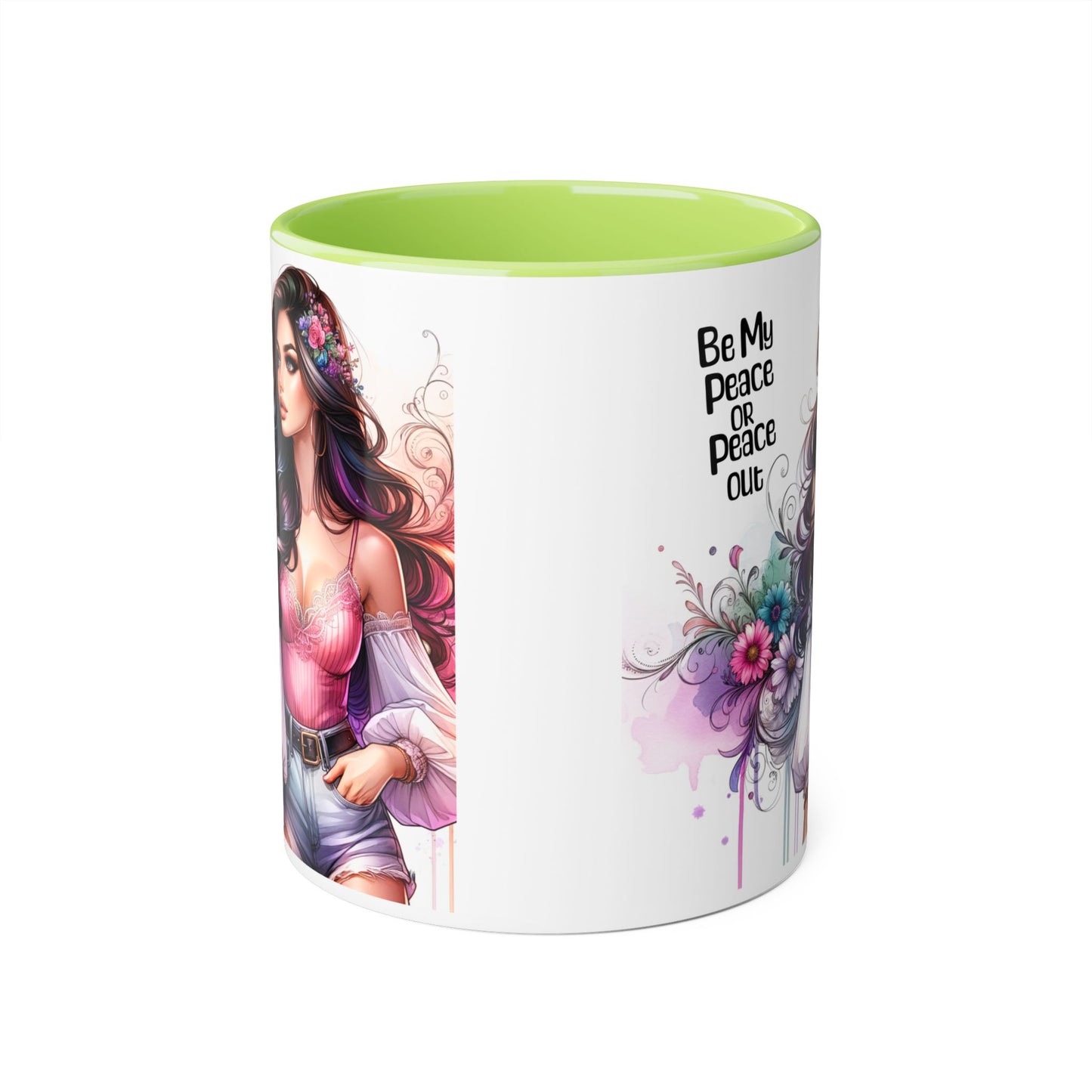 Bohemian Accent Mug, Be My Peace or Peace Out Gift, Artistic Coffee Mug, Floral Coffee Cup, Gift for Her