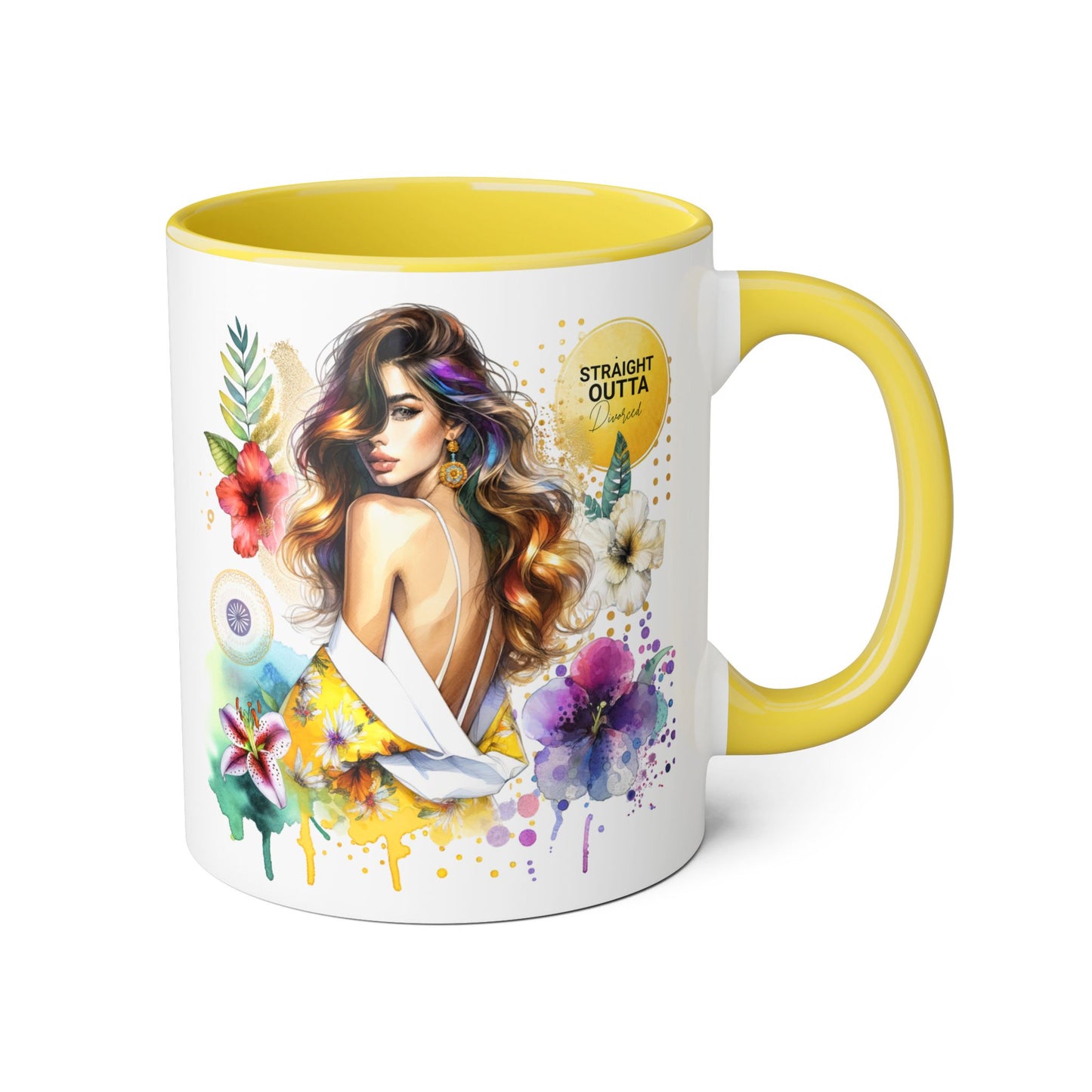 Straight Outta Divorced Humoristic Vibrant Accent Mugs, Floral Coffee Cup, Artistic Drinkware, Gift for Her, Home Decor, Unique Mug