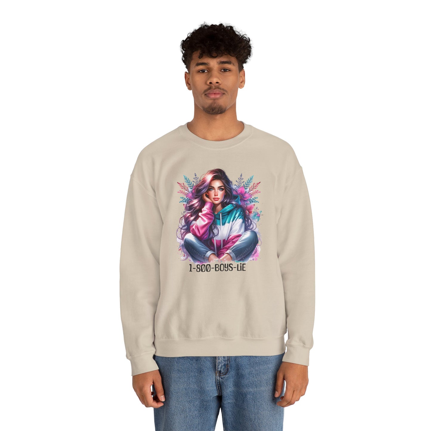 Chic Graphic Crewneck Sweatshirt - 1-800-BOYS-LIE, Cozy Sweatshirt, Fashion Sweatshirt, Casual Wear, Unique Gift, Trendy Outfit