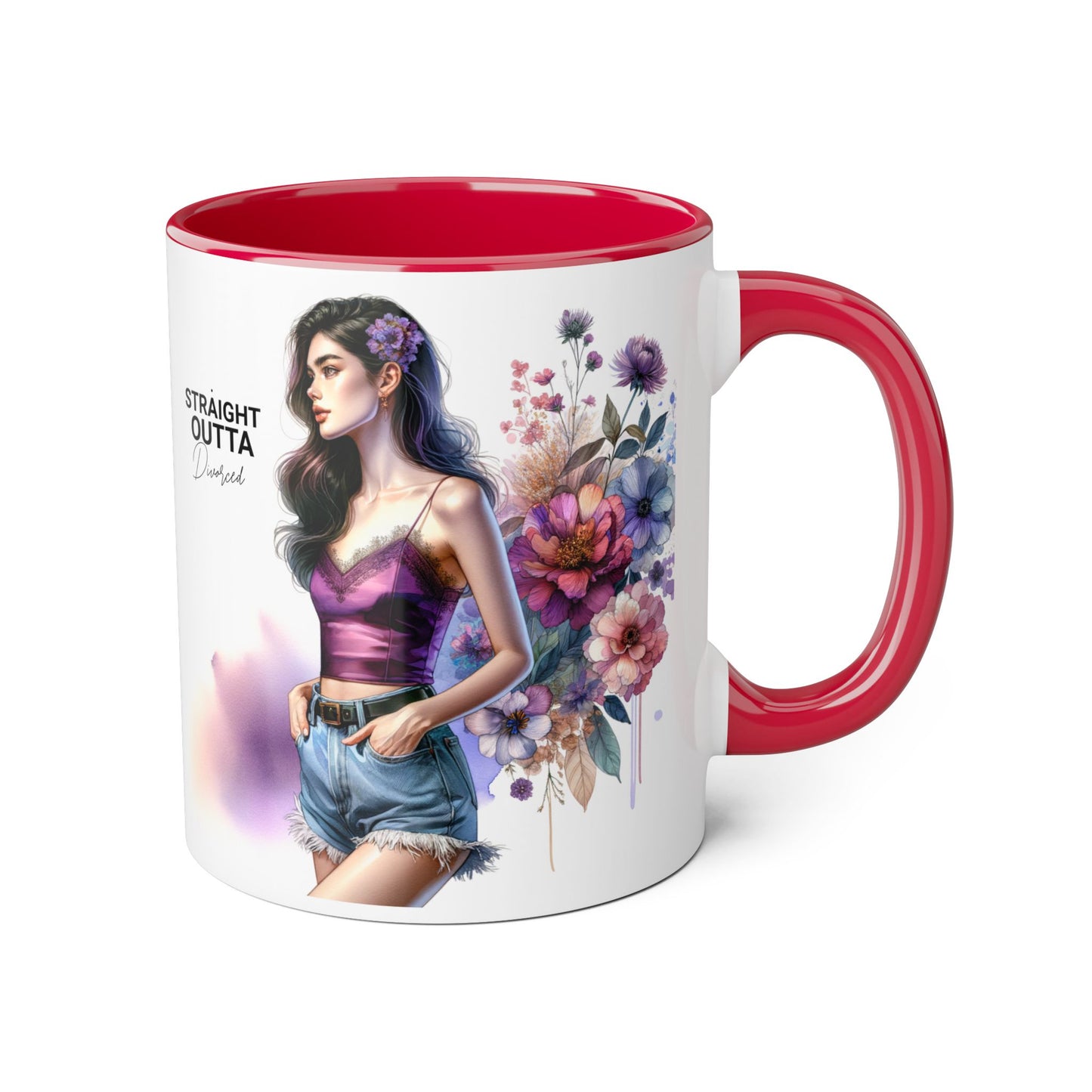 Straight Outta Divorced Humoristic Artistic Accent Mug, Unique Floral Coffee Cup, Gift for Her, Home Decor, Straight Outta Design, Inspirational Tea Mug