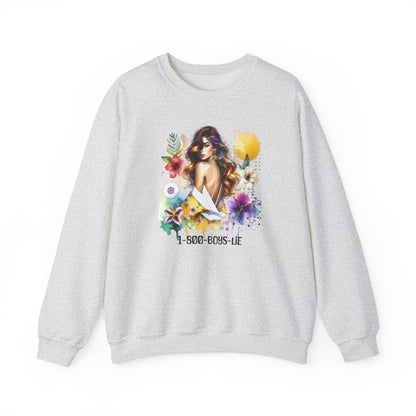 1-800-Boys-Lie Bohemian Floral Crewneck Sweatshirt, Trendy Oversized Sweater, Unique Gift for Her, Cozy Fall Apparel, Birthday & Casual Wear