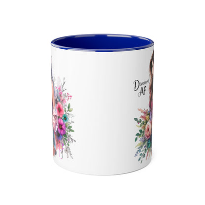 Divorced AF Accent Mug - Trendy Floral Coffee Cup, Perfect Gift for Empowered Women, Humor, Self-Care, Friendship