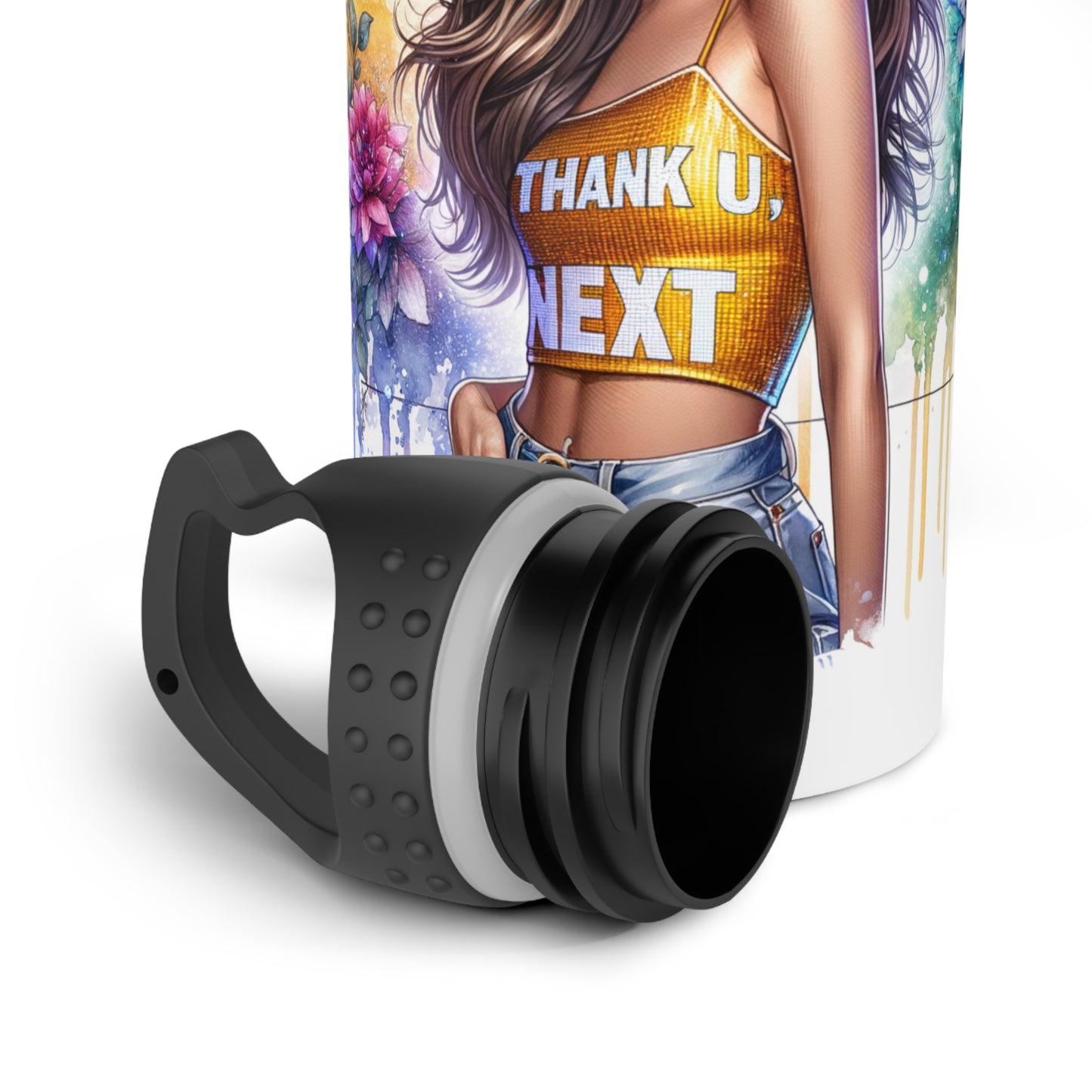 Thank U, Next Colorful Motivational Stainless Steel Water Bottle, Inspirational Travel Mug, Hydration Bottle, Thank U Next Gift, Floral Hydration Flask