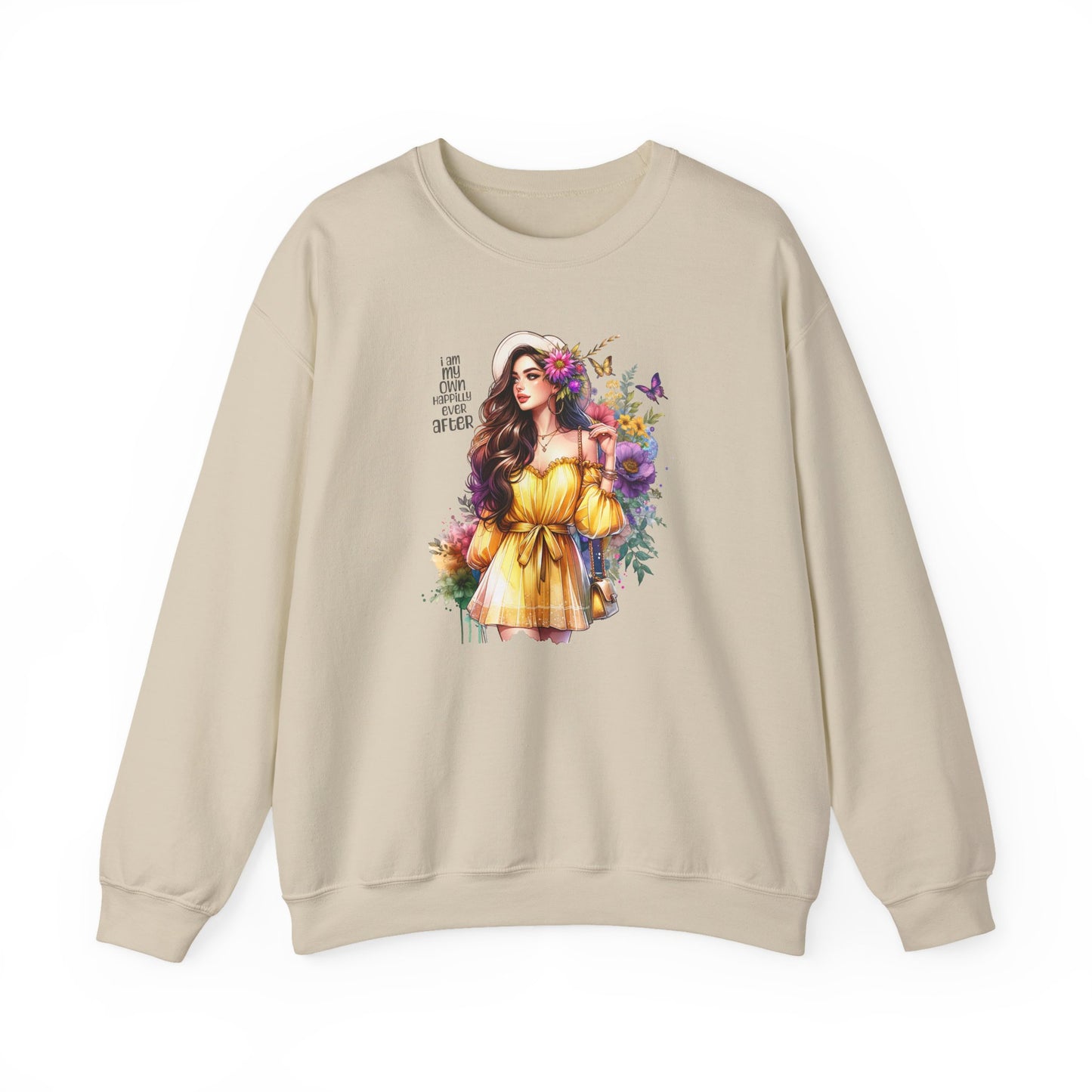 I Am My Own Happily Ever After  Floral Goddess Crewneck Sweatshirt - Boho Chic, Cozy Style, Perfect for Spring, Gift for Her, Casual Wear, Everyday Comfort