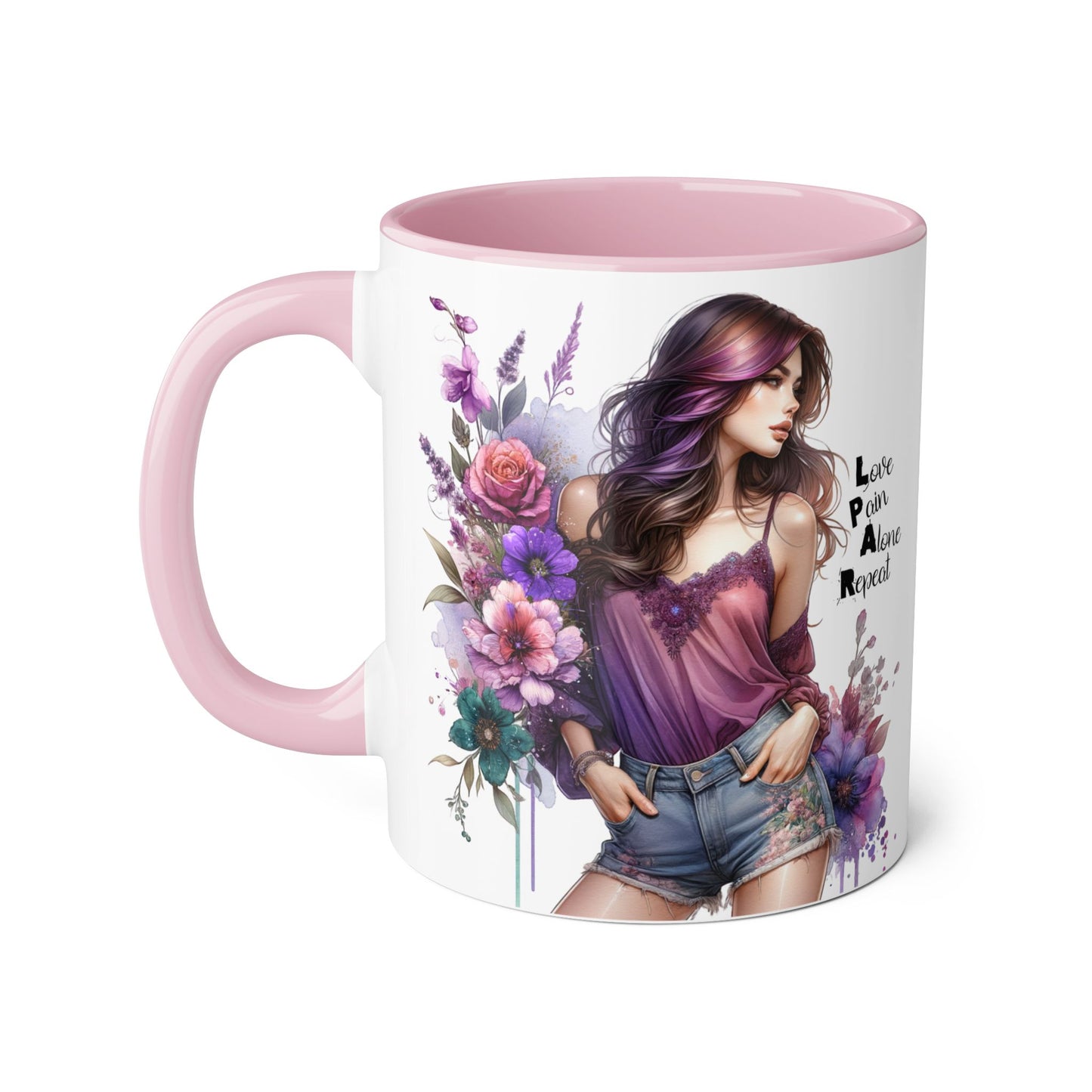 Bohemian Floral Accent Mug | Love Pain Alone Repeat Gift for Her, Inspirational Coffee Cup, Unique Home Decor, Art Mug
