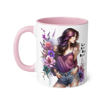 Bohemian Floral Accent Mug | Love Pain Alone Repeat Gift for Her, Inspirational Coffee Cup, Unique Home Decor, Art Mug