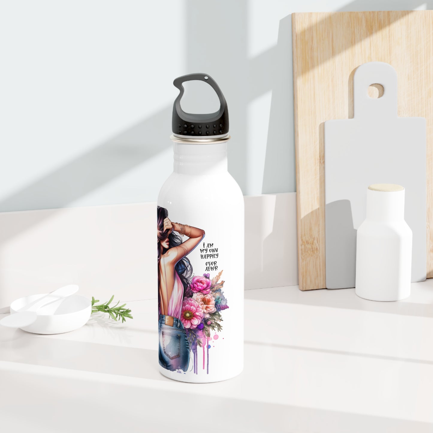 I Am My Own Happily Ever After Floral Art Stainless Steel Water Bottle - Stylish and Sustainable Hydration