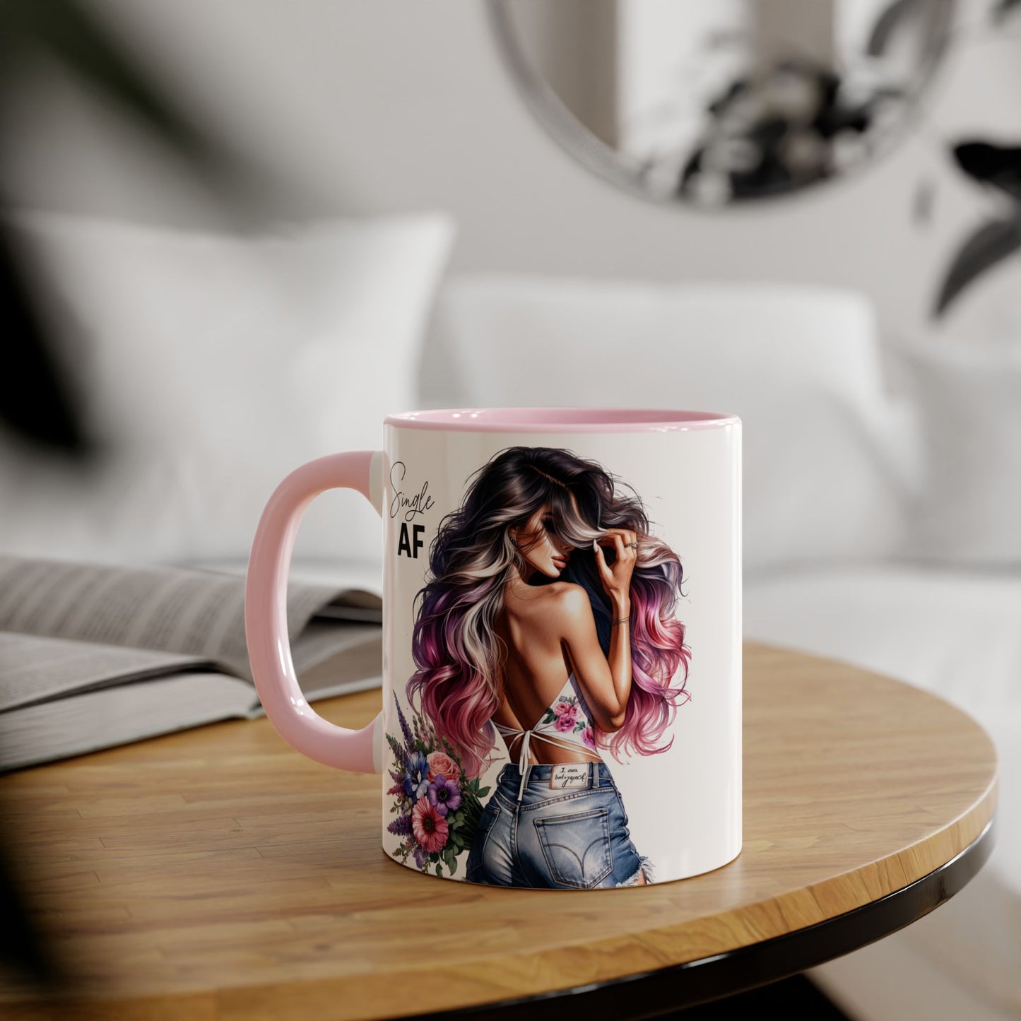 Single AF Bold Floral Single AF Accent Mug - Perfect for Coffee Lovers, Gifts for Her, Self-Care, Celebration, Home Decor