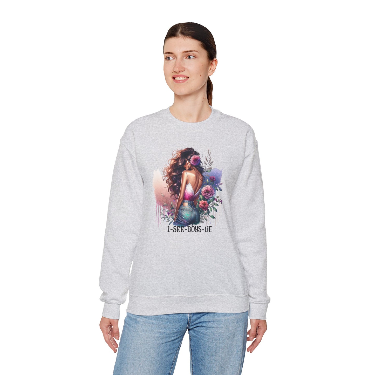 1-800-Boys-Lie Boss Babe Floral Sweatshirt | Unisex Comfortable Crewneck, Trendy Gift for Her, Affirmation Clothing, Cozy Fashion