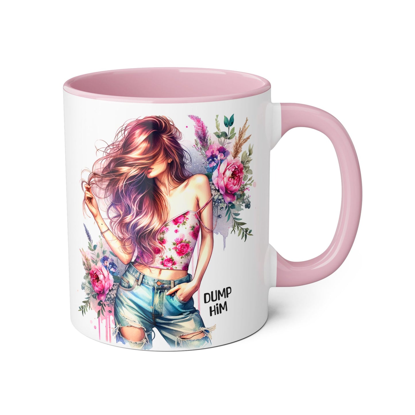 Floral Motivational Mug: "Dump Him" Coffee Cup, Gift for Friends, Inspirational Drinkware, Self-Care Coffee Mug, Cute Floral Mug