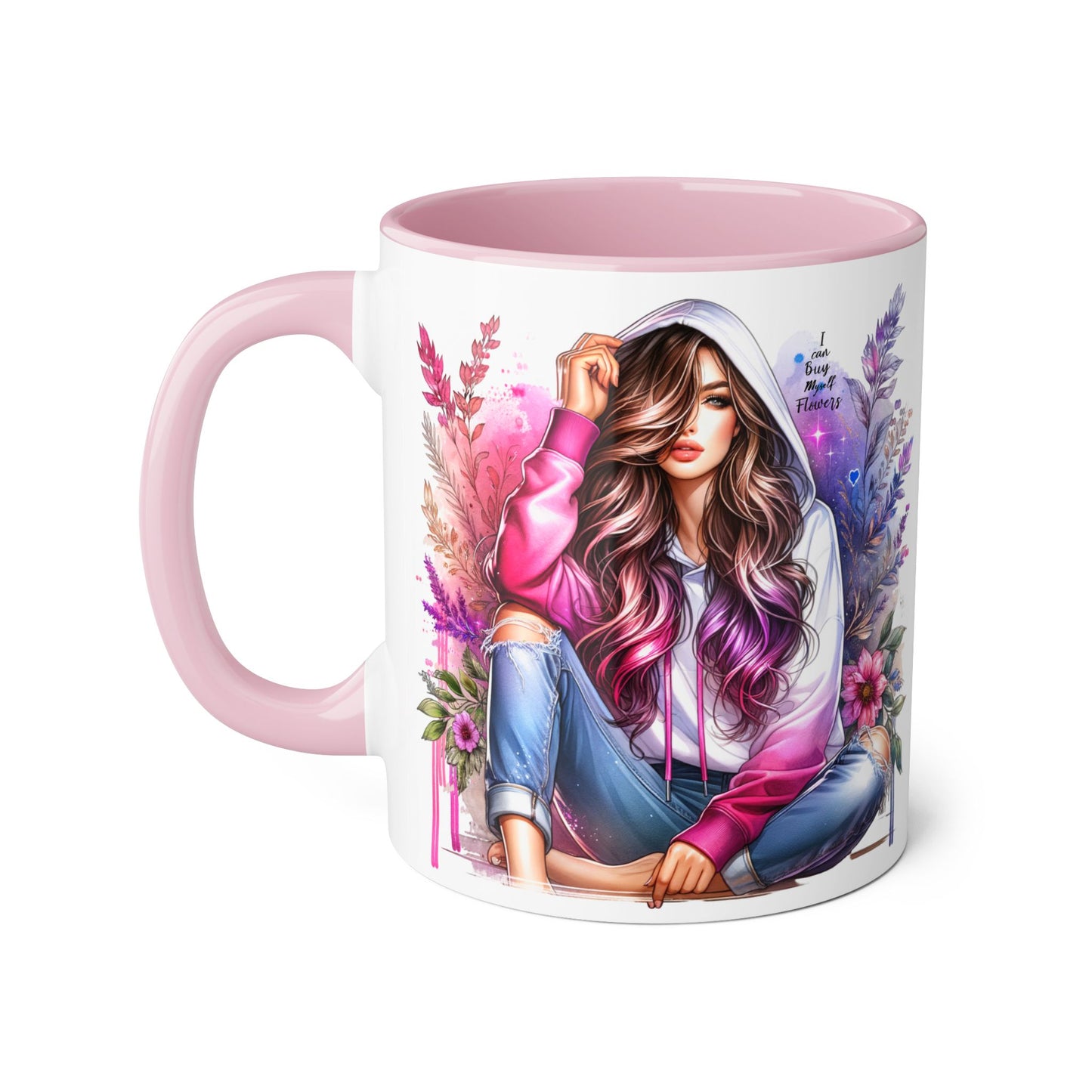 I Can Buy Myself Flowers Chic Floral Accent Mug, Unique Coffee Cup for Women, Gift for Her, Artful Tea Cup, Birthday Mug, Cozy Coffee Drinkware