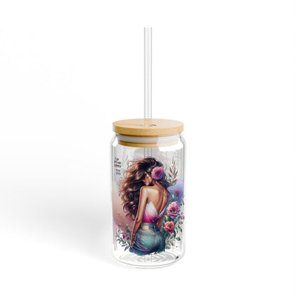 I Am My Own Happily Ever After Floral Sipper Glass, Perfect for Summer Sips, Gifts for Her, Eco-Friendly Drinkware, Boho Home Decor, Unique Water Bottle