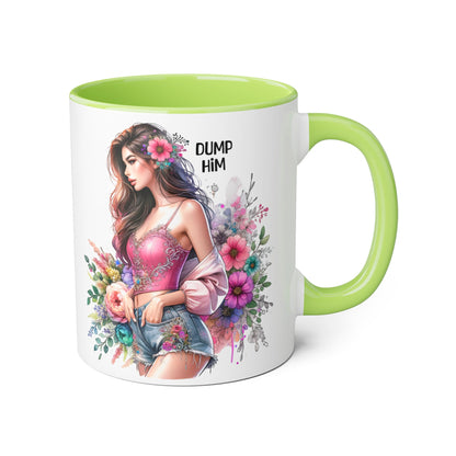 Floral Accent Mug, 11oz Coffee Cup, Gift for Her, Inspirational Mug, Cute Floral Design, Self-Love Coffee Mug