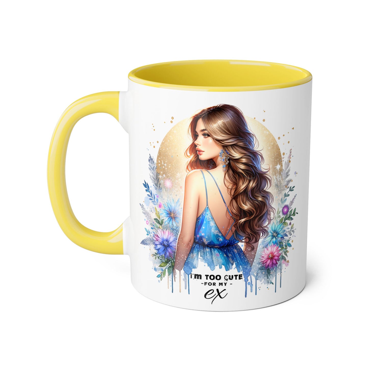 I'm Too Cute For My Ex Chic Accent Mug Designs, Coffee Cup Gift, Floral Artwork, Cute Mug, Inspirational Coffee Mug for Her, Ex Gift Idea, Stylish Drinkware
