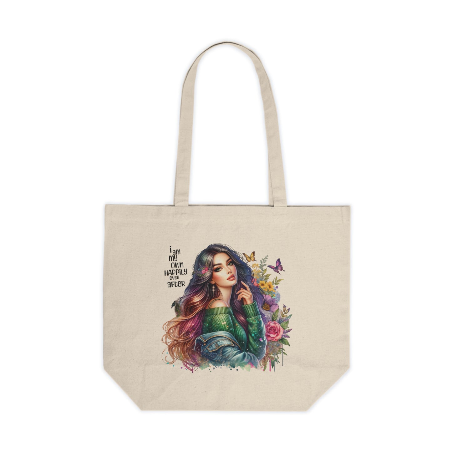 I Am My Own Happily Ever After Floral Inspirational Tote Bag, Eco-Friendly Canvas Bag, Shopping Tote for Women, Gift for Her, Travel Bag, Statement Shoulder Bag