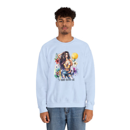 1-800-Boys-Lie Boho Chic Crewneck Sweatshirt with Floral Design, Unisex Gift, Self-Love Apparel, Cozy Casual Wear, Perfect for Relaxation